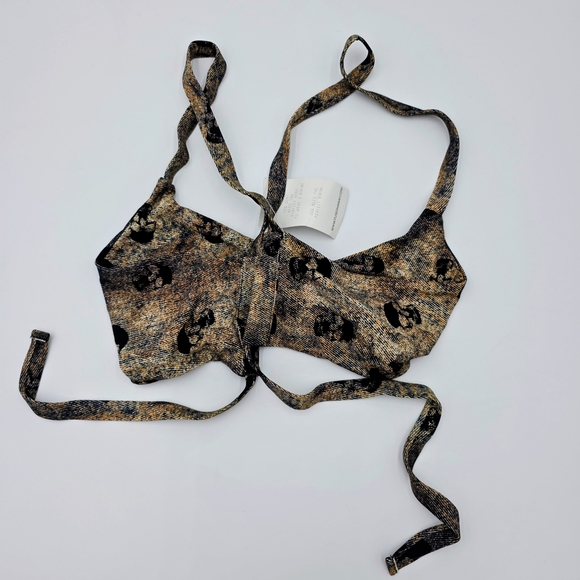 NWT Fused Hawaii Yolo Bikini Top XL Skull Print Denim Texture Swimsuit - Picture 5 of 8